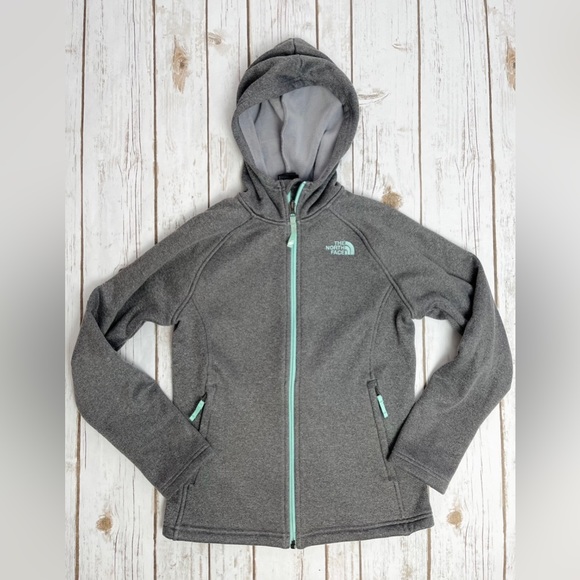 North Face Girls Grey Hooded Fleece Lined Jacket Size L 14 16 - Picture 1 of 3